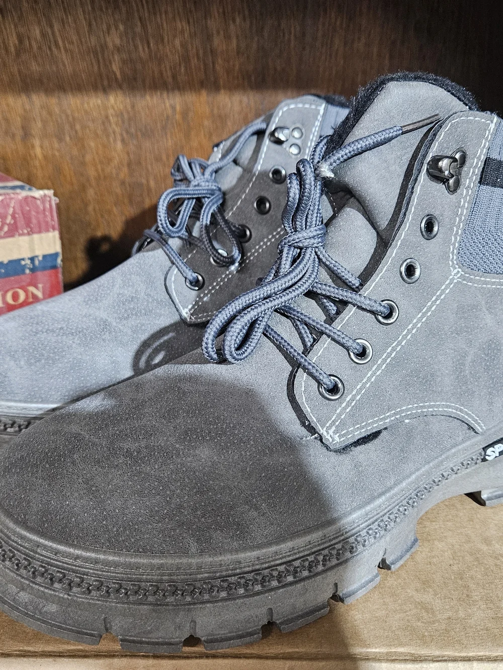Men's Gray Suede Lace-Up Work Boots